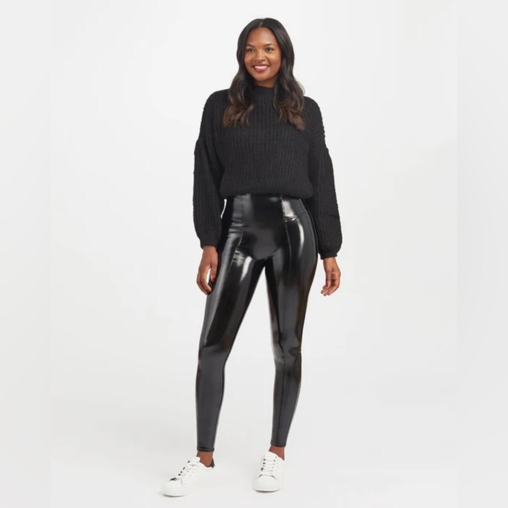 SPANX: Shining Black Faux Patent Leather POWER Leggings!